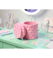 3D Baskı Kabartma Kalp Desenli Kapaklı Kalemlik - Masaüstü Organizer - Pembe