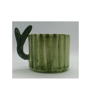Seramik Mug El Yapımı Kak-tüs Desenli Kupa Bardak (Yeşil)