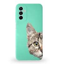 Samsung Galaxy A04s Uyumlu Lansman Kılıf Catface Tasarımlı İçi Kadife Kapak-Su Yeşili (Şeffaf)