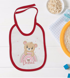BK Kids Kişiye Özel İsimli Kırmızı Bebek Mama Önlüğü-6