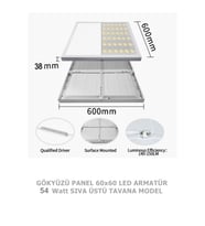 Kendinden Kasalı, Led Panel, 60x60 Armatür, 54watt, Gün ıiığı, 4000 Kelvin, Doğal ışık, Sıva üstü,