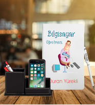 Bilgisayar Öğretmenlerine Özel Defter Kalem & Deri Kaplama Kalemlik Hediye Seti