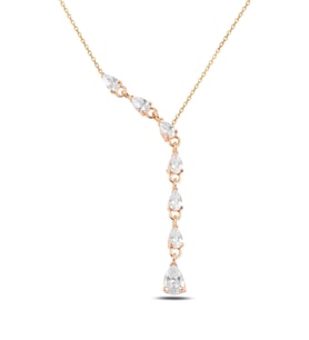 Zirkon Taşlı Rose Damla Model Kadın Gümüş Kolye Gklzrkntdml-ros