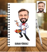 Kişiye Özel Aşçı Tasarımlı Karikatür Ahşap Defter Ve Kalem Seti 74