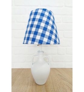 PLAID MAVİ RENK AMFORA AYKLI ABAJUR (Beyaz)