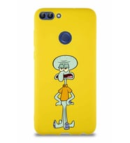 Huawei P Smart Soft Premier Kapak Squidward Dokunaç Tasarımlı Silikon Kılıf - Sarı (Şeffaf)
