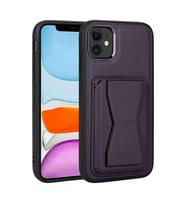 Lexroo iPhone 11 Kılıf Kartlıklı Standlı Pu Deri Memo Kılıf - Koyu Mor