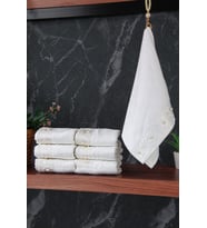 % 100 Pamuklu Kadife Güpürlü İnci Işlemeli 6 lı Çeyizlik El Yüz Havlu Seti - 30x50 cm - 04466 - Beyaz (Karışık)