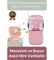 Çok Fonksiyonlu Taşınabilir Sessiz Serinletici Şarjlı Fan Masaüstü Ve Boyun Askılı Mini Vantilatör
