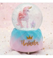 Unicorn Temalı Orta Boy Işıklı Müzikli Kar Küresi-Pembe