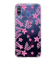 Samsung Galaxy M30 Kapak Floral Pembe Tasarımlı Şeffaf Silikon Kılıf