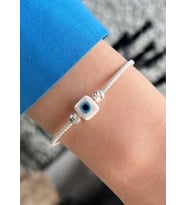 Gümüş Kazaziye Nazar Boncuklu Ve Dorika Detaylı Bileklik : Gümüş - 19 cm : Kırmızı-Gümüş - 21 cm : Gümüş - 20 cm (Gümüş)