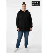 Büyük Beden Kapşonlu Tunik ince Sweatshırt SPR26BTK991
