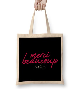 French Slogan Merci Beaucoup Bez Çanta Uzun Saplı
