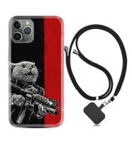 Apple iPhone 11 12 13 14 Pro Max Kılıf Boyun Askılı Silikon Çılgın Kedi 1674