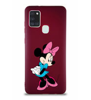 Samsung Galaxy A21S Soft Premier Kapak Minnie Mouse-F Tasarımlı Silikon Kılıf - Mürdüm (Şeffaf)