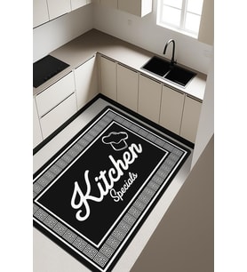 Kitchen Desenli Dijital Baskı Kaymaz Taban Mutfak Halısı H0053 (Çok Renkli)