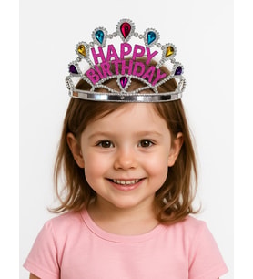 Gümüş Renk Happy Birthday Yazılı Doğum Günü Tacı 60 Cm