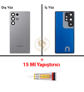 Samsung S25 Ultra Gri Arka Pil Kapağı Batarya Kapağı Lazer Kesim + B-7000 Yapıştırıcı