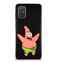Samsung Galaxy A71 Soft Premier Kapak Patrick Yıldız Tasarımlı Silikon Kılıf - Siyah (Şeffaf)