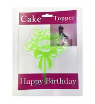 Happy Birthday Yazılı Fiyonklu Pasta Kek Çubuğu Yeşil Renk