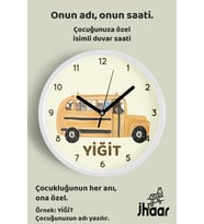 İsme Özel Soyut Hayvanlar Çocuk Odası Duvar Saati Orta Boy 30 cm Beyaz Camlı Sessiz