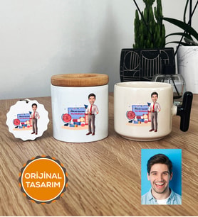 Kişiye Özel Karikatürlü İngilizce Öğretmeni Hediye Seti T Kupa, Kalemlik, Anahtarlık Erkek İngilizce Öğretmenine Öğretmenler Günü Hediyesi (Siyah)