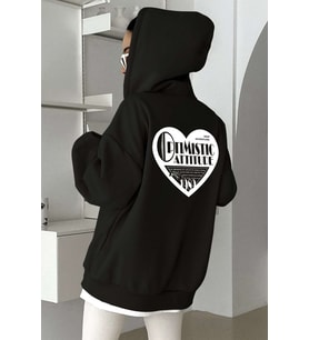 Optimistic Baskılı Oversize Sweatshirt (Siyah)