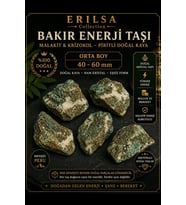 Sertifikalı Doğal Bakır Enerji Taşı Kütle - Malakit Krizokol Piritli Kaya 40-60 mm Orta Boy