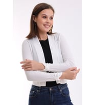 Şiir Sakow Kadın Yumuşak Dokulu Penye Kol Ve Ense Bant Detaylı Jakarlı Kısa Hırka & Bolero - Ekru (Ekru)