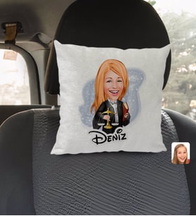 BK Gift Kişiye Özel İsimli Kadın Avukat Karikatürlü Kare Araç Koltuk Yastığı-1