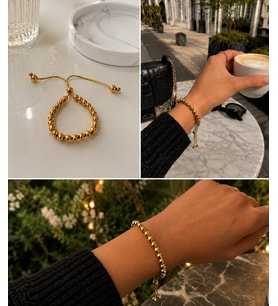 Premium Gold Renk Yuvarlak Model Şık ve Parlak Toplu Asansörlü 316L Çelik Bileklik (~22cm)