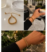 Premium Gold Renk Yuvarlak Model Şık ve Parlak Toplu Asansörlü 316L Çelik Bileklik (~22cm)