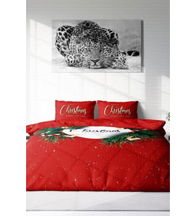Yılbaşı Çift Kişilik Nevresim ( Lastikli Çarşaflı ) %100 Pamuk Saten Christmas
