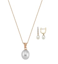 Damla Doğal İnci Kolye Küpe İkili Set (Rose)