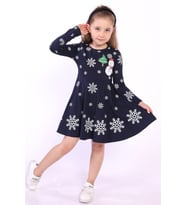Toontoy Kız Çocuk Kar Tanesi  Baskılı Elbise (Lacivert)