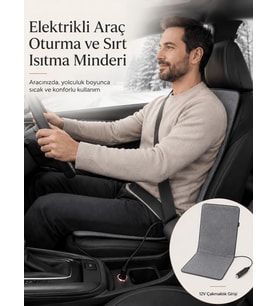 Beylini OMAK 12V Elektrikli Araç Koltuk Isıtıcı Tak Çalıştır Minder Termostatlı Çakmaklık Girişli Sırt ve Oturma Isıtma Minderi Gri 35x90 CM