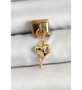 316L Çelik Sallantılı Zirkon Taşlı Eriyen Kalp Model Gold Renk Nomination Charm TJ-BC1433