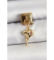 316L Çelik Sallantılı Zirkon Taşlı Eriyen Kalp Model Gold Renk Nomination Charm TJ-BC1433