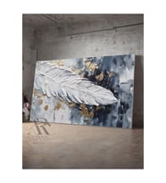 Kanvas Tablo Yaprak Tasarım Mavi Beyaz Dekoratif Kanvas Tablo 35 X 50
