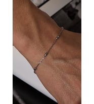 14 K Beyaz Altın Kaplama 925 Ayar Gümüş Forse Yassı Top Bileklik