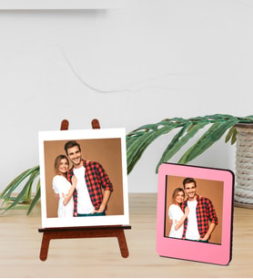 Kişiye Özel Fotoğraflı Ahşap Masaüstü Şövale Ve Pembe Çerçeve Set