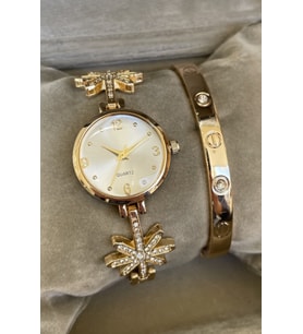 Altın Renk Cartier Bileklik Hediyeli Minimal Zirkon Taşlı Gold Renk Zarif Kadın Kol Saati Özel Kutusunda Anneye Ablaya Sevgiliye Hanıma Eşe Arkadaşa Dogum Gunu Yıldonumu Anneler Gunu Ozel Hediyesi