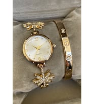 Altın Renk Cartier Bileklik Hediyeli Minimal Zirkon Taşlı Gold Renk Zarif Kadın Kol Saati Özel Kutusunda Anneye Ablaya Sevgiliye Hanıma Eşe Arkadaşa Dogum Gunu Yıldonumu Anneler Gunu Ozel Hediyesi