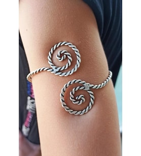 Antik Gümüş Kaplama Spiral Şekilli El Yapımı Ayarlanabilir Kol Bilekliği Pazılık