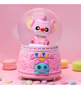 Stitch Tasarım Işıklı Müzikli Püskürtmeli Büyük Boy Kar Küresi (Pembe)