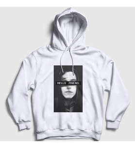 Presmono Unisex Beyaz Hello Friend Hacker Mr Robot Kapüşonlu Sweatshirt 403503tt