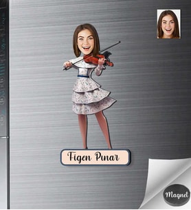 Kişiye Özel Kemancı Kadın Ahşap Magnet -2