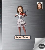 Kişiye Özel Kemancı Kadın Ahşap Magnet -2