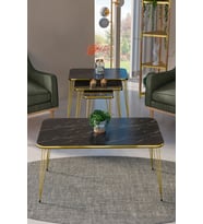 Zigon Sehpa Kr Ve Orta Sehpa Kr Set Çift Gold Krem Tel 1114